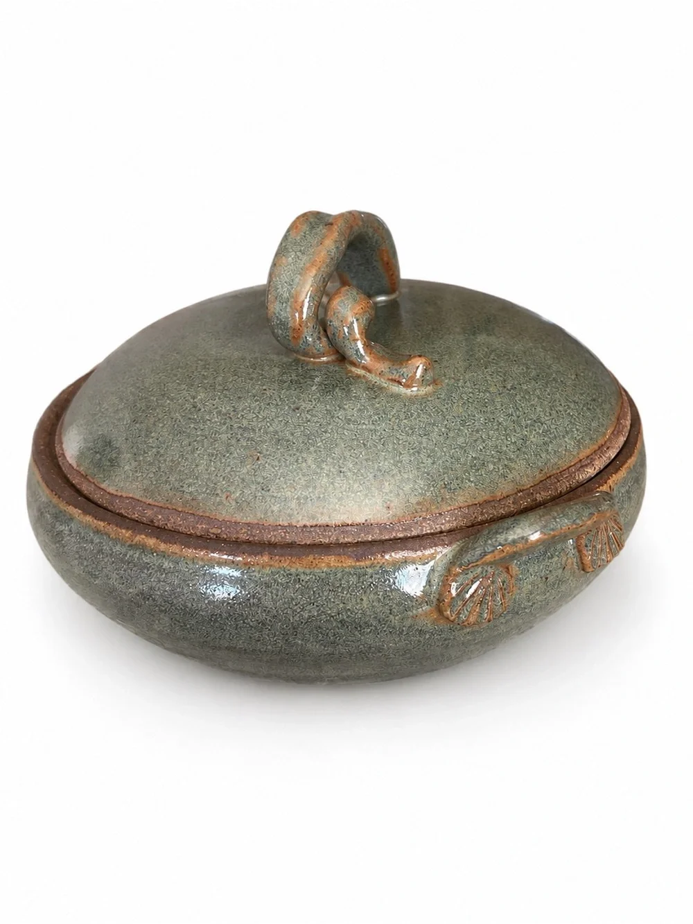 Vintage Handmade Studio Pottery Lidded Casserole Dish Sage Green
